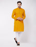 Vastramay Men's Mustard And White Solid Cotton Blend Kurta With Cotton Pant set