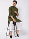 Vastramay Men's Mehendi Green Solid Cotton Blend Kurta And White Pyjama Set