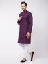 Vastramay Men's Purple Solid Cotton Blend Kurta And White Pyjama Set