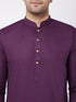 Vastramay Men's Purple Solid Cotton Blend Kurta And White Pyjama Set