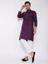 Vastramay Men's Purple Solid Cotton Blend Kurta And White Pyjama Set