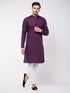 Vastramay Men's Purple Solid Cotton Blend Kurta And White Cotton Pant Set