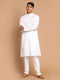 Vastramay Men's White Cotton Kurta With White Cotton Pant Style Pyjama Set