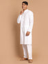 Vastramay Men's White Cotton Kurta With White Cotton Pant Style Pyjama Set