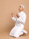 Vastramay Men White Kurta And Cotton Pant Set With Prayer Cap