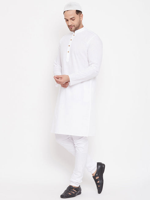 Vastramay White Cotton Baap Beta Kurta Pyjama Set