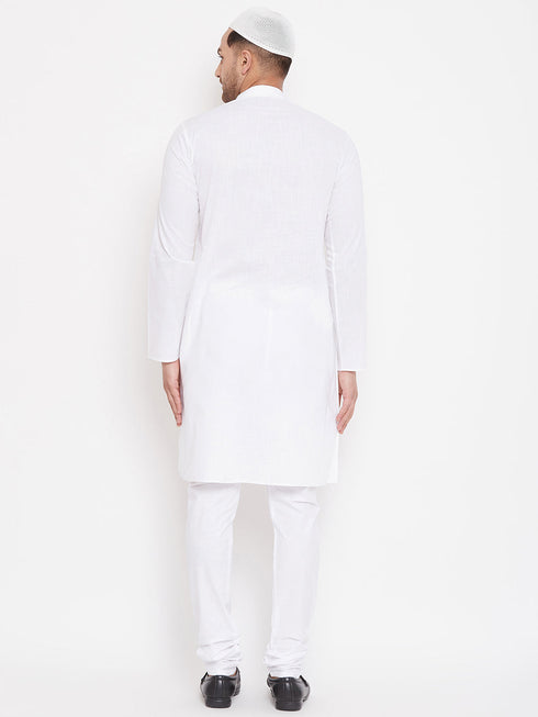 Vastramay White Cotton Baap Beta Kurta Pyjama Set