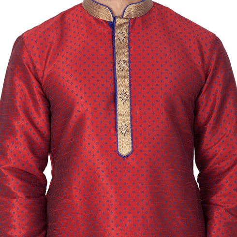 VASTRAMAY Men's Maroon Cotton Silk Blend Kurta and Pyjama Set