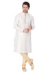 Vastramay Men's White Cotton Silk Blend Kurta and Pyjama Set