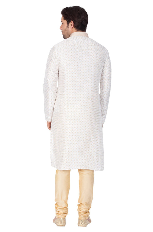 Vastramay Men's White Cotton Silk Blend Kurta and Pyjama Set