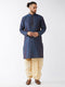 Vastramay Men's Blue Zari Weaved Kurta Dhoti Set