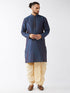 Vastramay Men's Blue Zari Weaved Kurta Dhoti Set