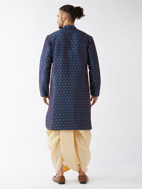 Vastramay Men's Blue Zari Weaved Kurta Dhoti Set