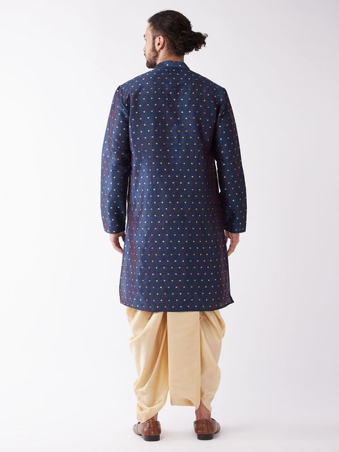 Vastramay Men's Blue Zari Weaved Kurta Dhoti Set
