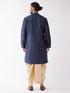 Vastramay Men's Blue Zari Weaved Kurta Dhoti Set
