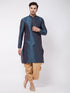 Vastramay Men's Blue Zari Weaved Kurta Dhoti Set