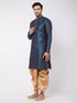 Vastramay Men's Blue Zari Weaved Kurta Dhoti Set
