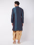 Vastramay Men's Blue Zari Weaved Kurta Dhoti Set