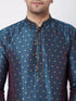Vastramay Men's Blue Zari Weaved Kurta Dhoti Set