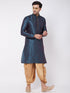 Vastramay Men's Blue Zari Weaved Kurta Dhoti Set