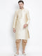 Vastramay Men's Gold Zari Weaved Kurta Dhoti Set