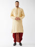 Vastramay Men's Gold Zari Weaved Kurta Dhoti Set