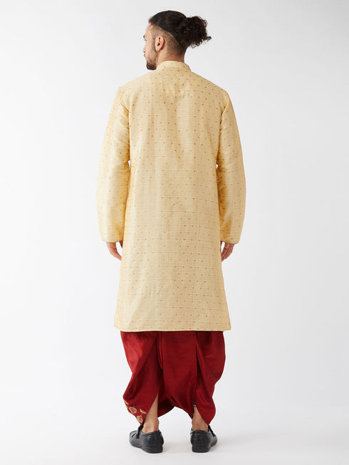 Vastramay Men's Gold Zari Weaved Kurta Dhoti Set