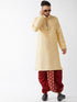 Vastramay Men's Gold Zari Weaved Kurta Dhoti Set