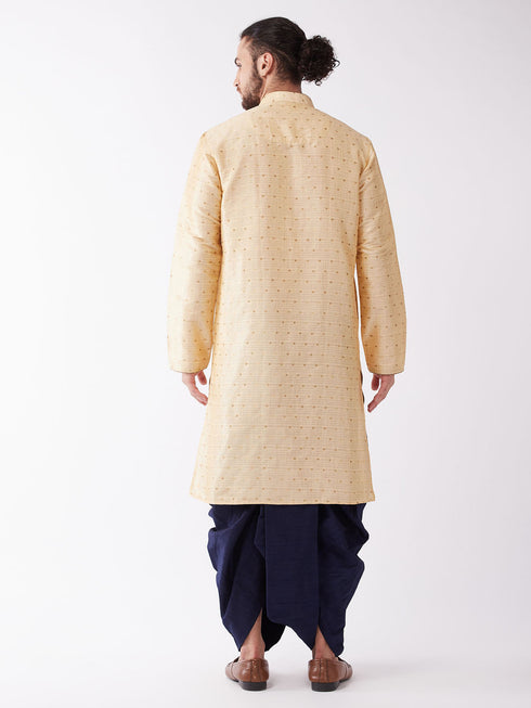 Vastramay Men's Gold Zari Weaved Kurta Dhoti Set