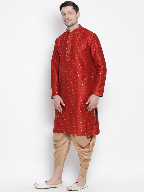 Vastramay Vastramay Men's Maroon Zari Weaved Kurta Dhoti Set