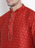 Vastramay Vastramay Men's Maroon Zari Weaved Kurta Dhoti Set