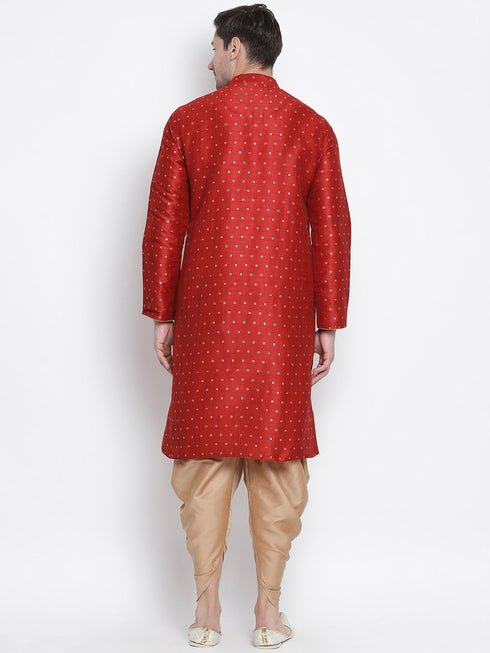 Vastramay Vastramay Men's Maroon Zari Weaved Kurta Dhoti Set