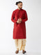 Vastramay Men's Maroon Zari Weaved Kurta Dhoti Set