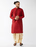 Vastramay Men's Maroon Zari Weaved Kurta Dhoti Set