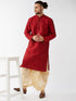 Vastramay Men's Maroon Zari Weaved Kurta Dhoti Set