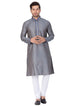 VASTRAMAY Men's Grey Cotton Silk Blend Kurta and Pyjama Set