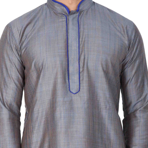 VASTRAMAY Men's Grey Cotton Silk Blend Kurta and Pyjama Set
