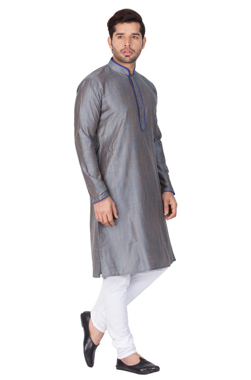 VASTRAMAY Men's Grey Cotton Silk Blend Kurta and Pyjama Set