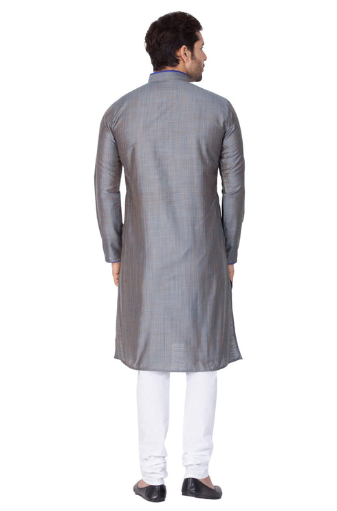 VASTRAMAY Men's Grey Cotton Silk Blend Kurta and Pyjama Set