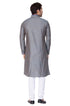 VASTRAMAY Men's Grey Cotton Silk Blend Kurta and Pyjama Set