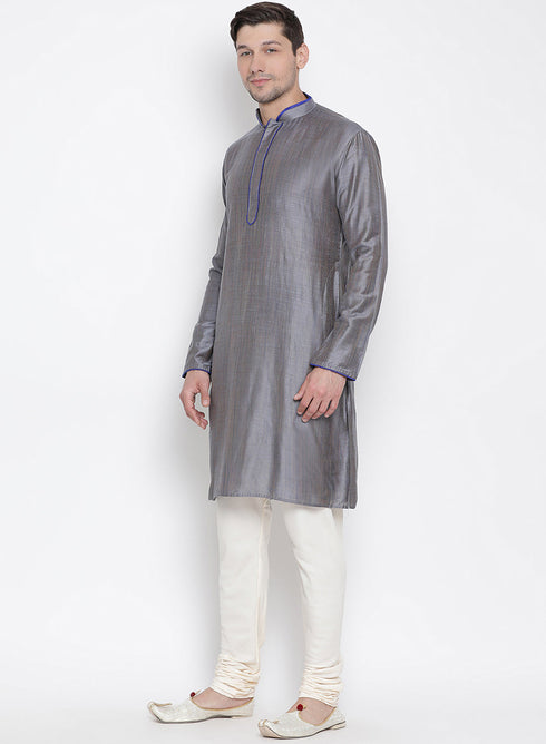 VASTRAMAY Men's Grey Cotton Kurta and Pyjama Set