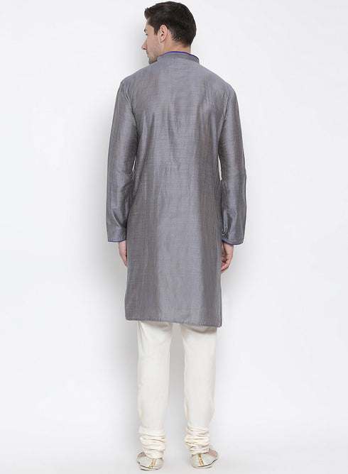 VASTRAMAY Men's Grey Cotton Kurta and Pyjama Set