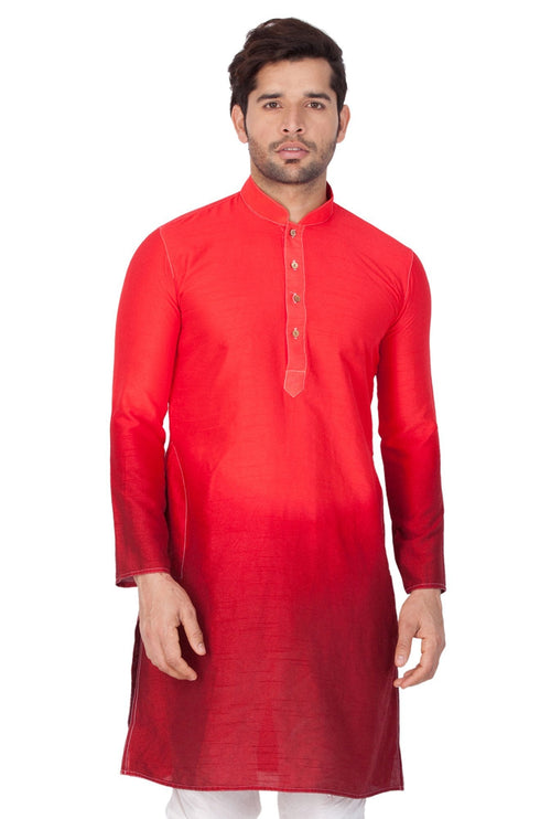 VASTRAMAY Men's Red Cotton Silk Blend Kurta