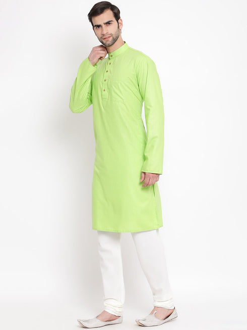 VASTRAMAY Men's Green Cotton Blend Kurta and Pyjama Set