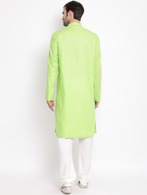 VASTRAMAY Men's Green Cotton Blend Kurta and Pyjama Set