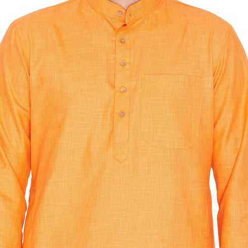 Vastramay Men's Orange Linen Kurta and Pyjama Set