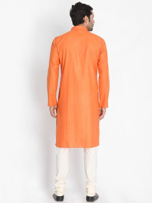 Vastramay Men's Orange Cotton Blend Kurta and Pyjama Set