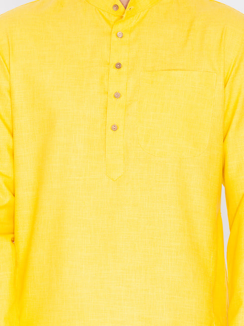 Vastramay Men's Yellow Linen Kurta