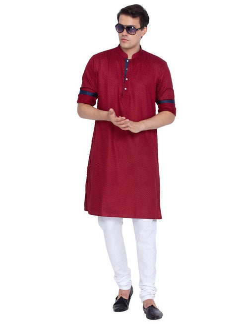 Vastramay Men's Maroon Cotton Kurta And Pyjama Set
