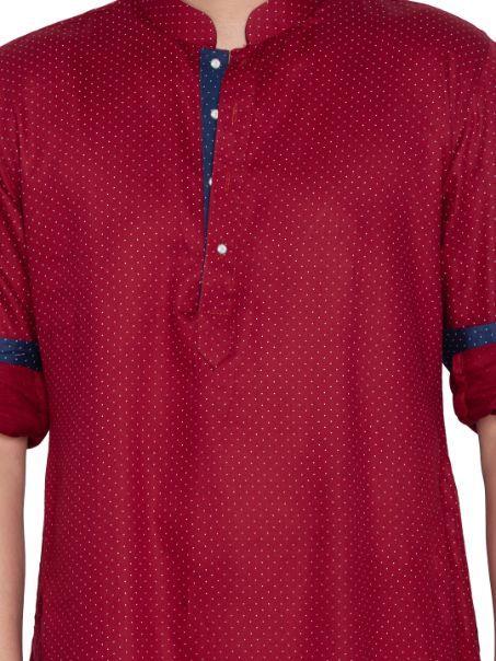 Vastramay Men's Maroon Cotton Kurta And Pyjama Set